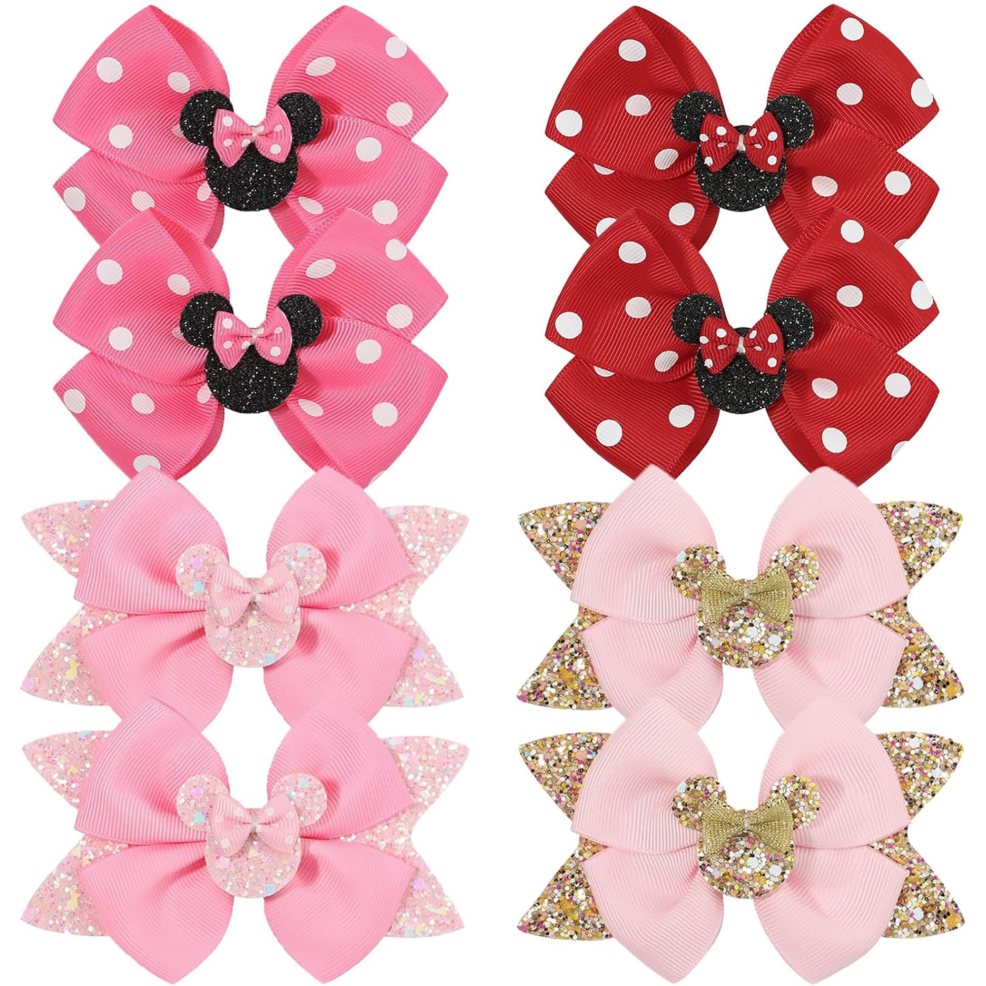 Ayesha mouse ears bow clip pack in two colors with secure clips for durable toddler wear.