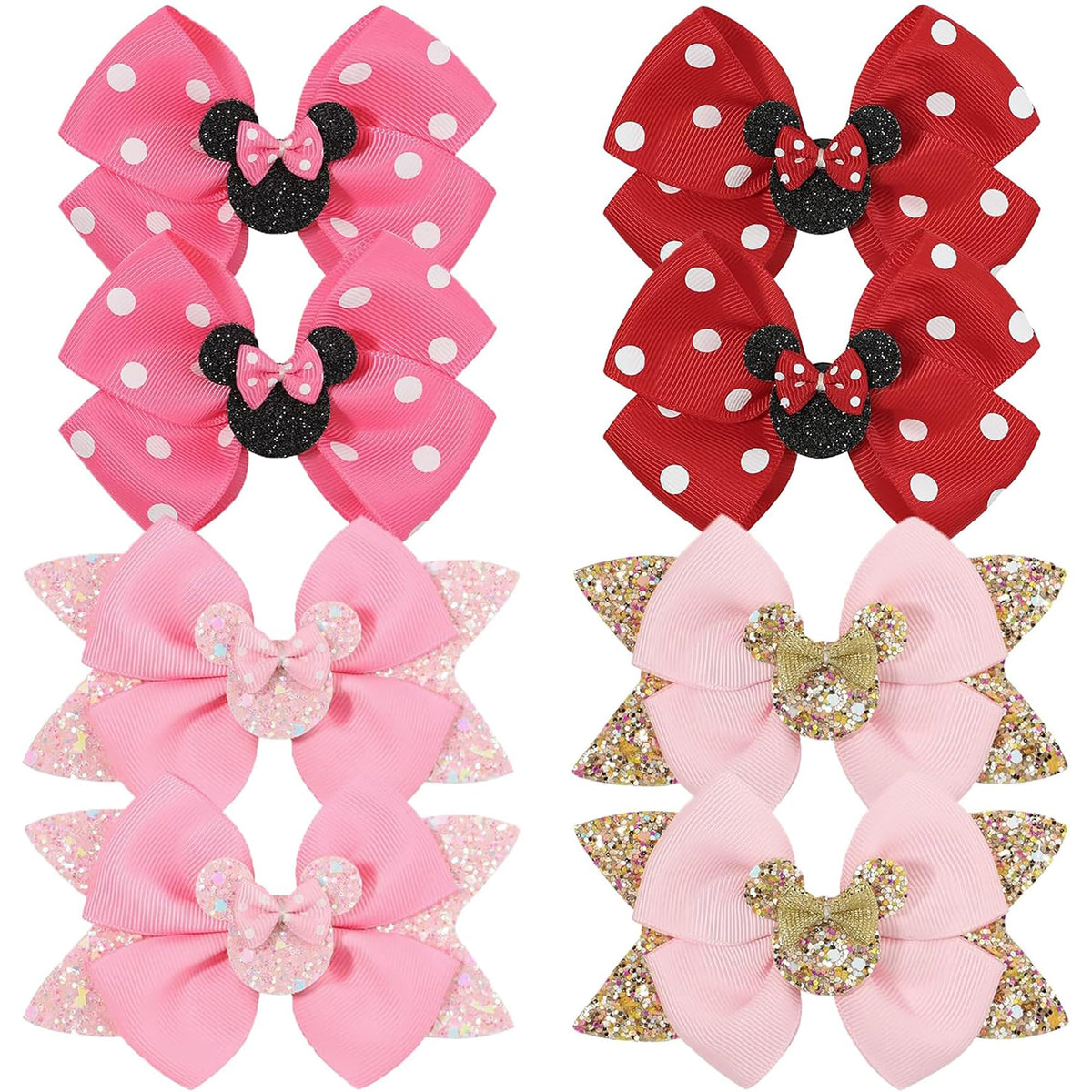 Ayesha mouse ears bow clip pack in two colors with secure clips for durable toddler wear.