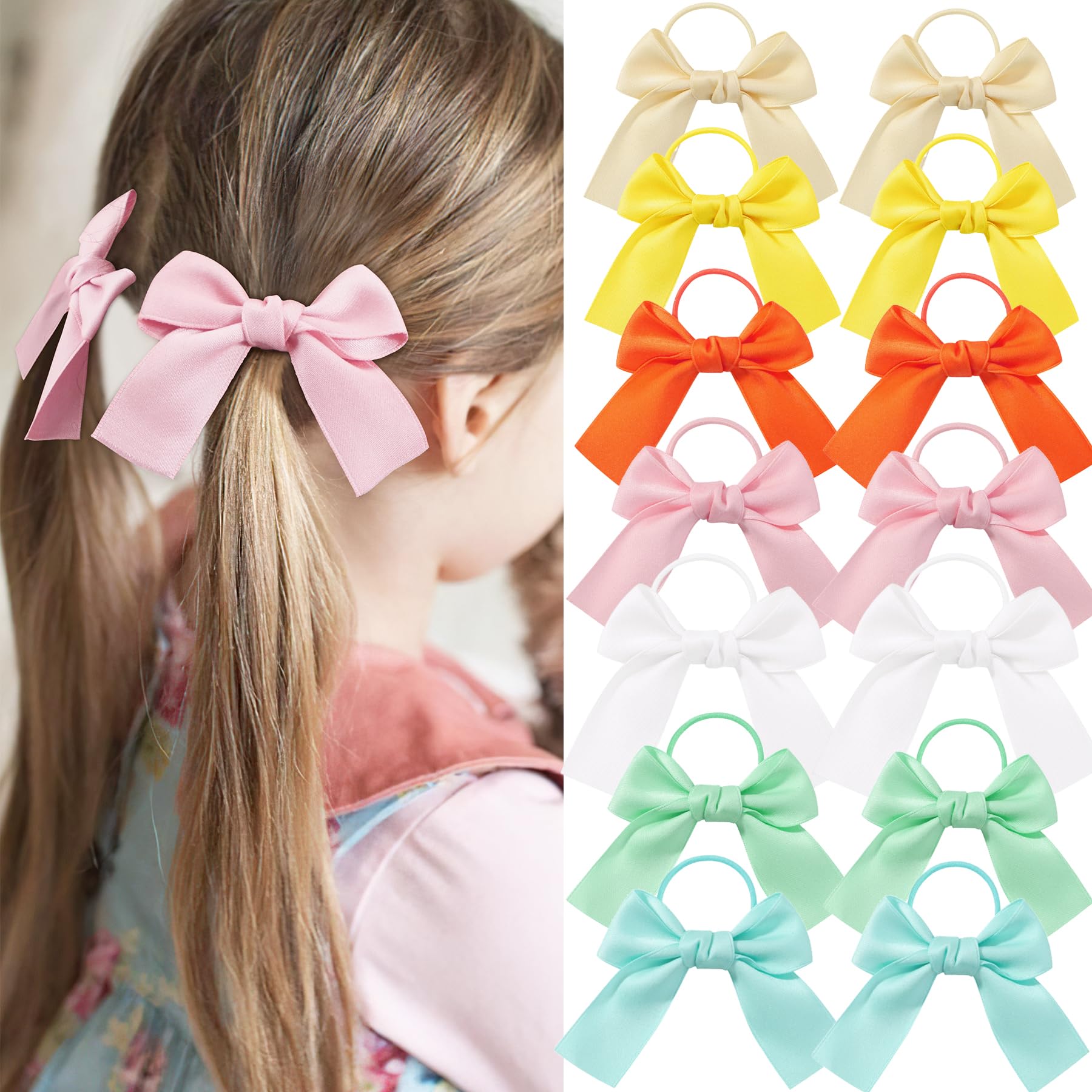 Ayesha Ribbon Bows Hair Ties Set with vibrant colors for versatile ponytails.
