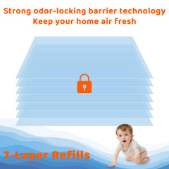 AYKEME 7-layer odorlock technology reduces diaper odors in indoor spaces.