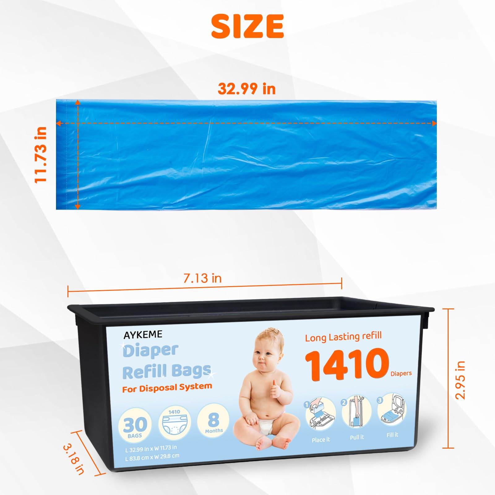 AYKEME three-box packaging with 90 total bags for steady nursery supply.