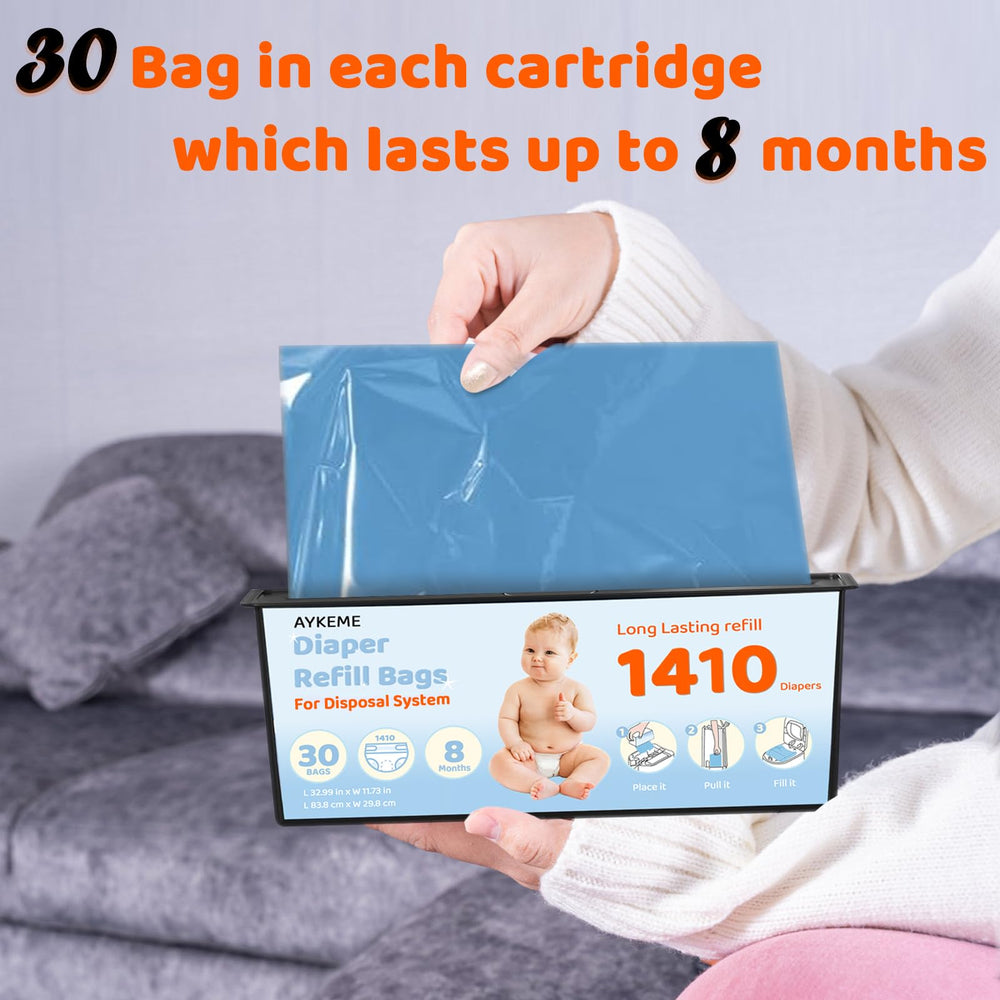 AYKEME large-capacity refills hold up to 1410 diapers for fewer restocks.