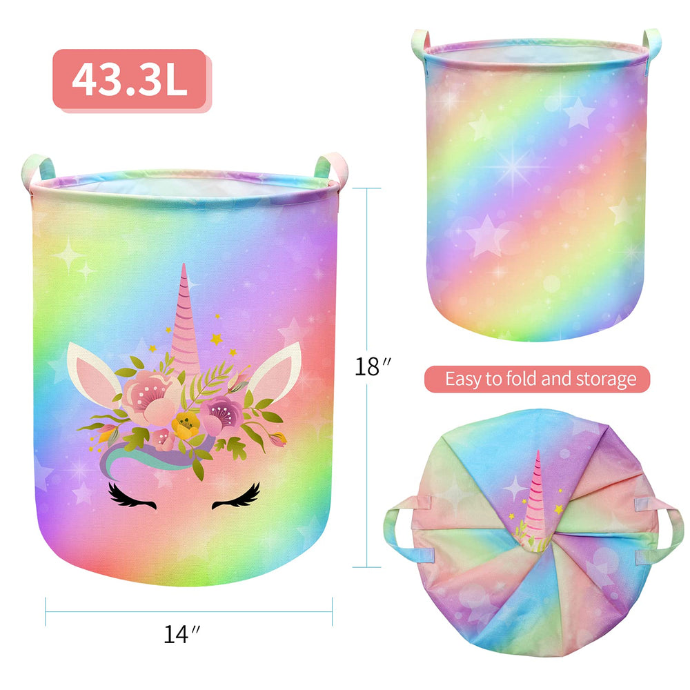Aynaxcol Unicorn Laundry Basket folded-flat demonstrates space-saving storage when not in use.