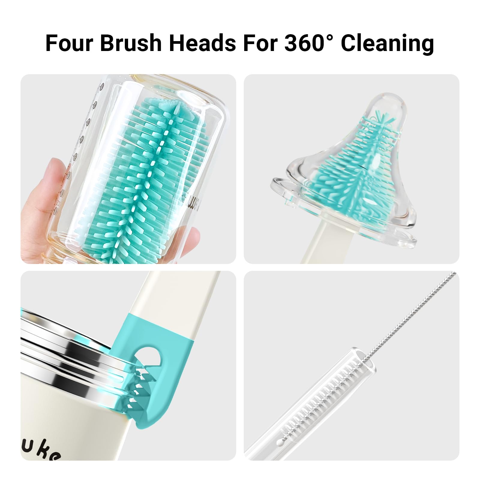 Aynmer silicone bottle brush head with flexible bristles for safe cleaning