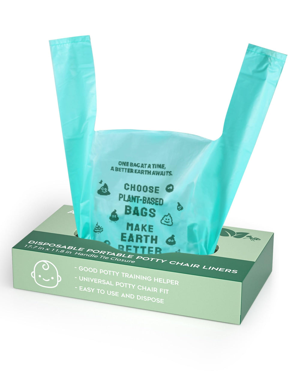 AYOTEE potty liners packaging highlights eco-friendly, travel-ready disposal.