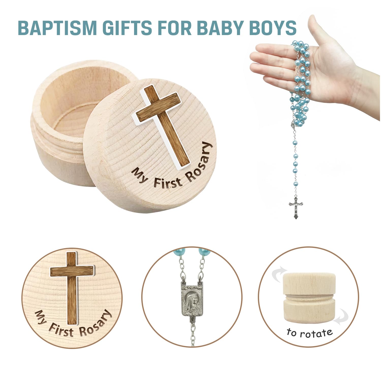 Azbuk wooden christening box compact keepsake