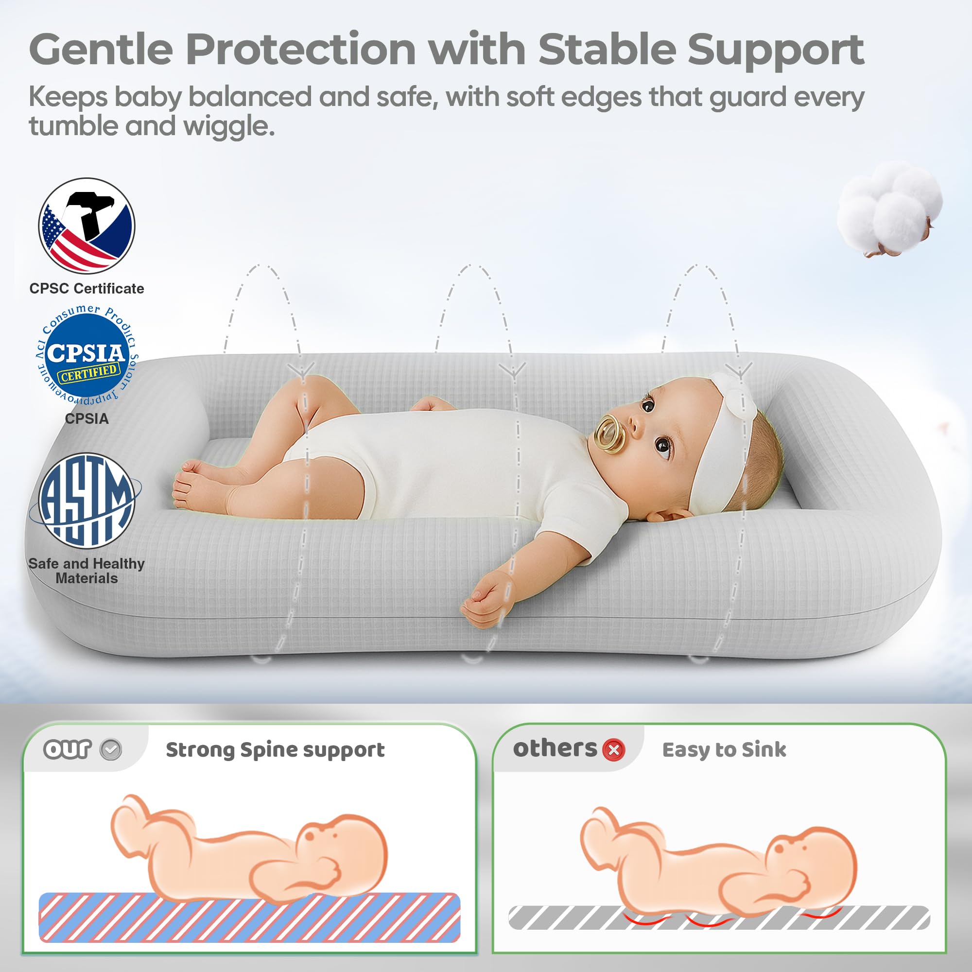 azopesy baby lounger 3D fiber fill shapes gentle support for tummy time.