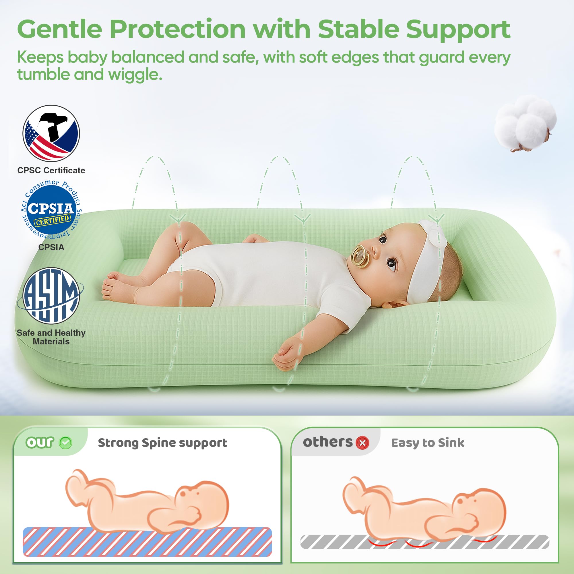 azopesy baby lounger breathable waffle fabric delivers year round temperature regulation