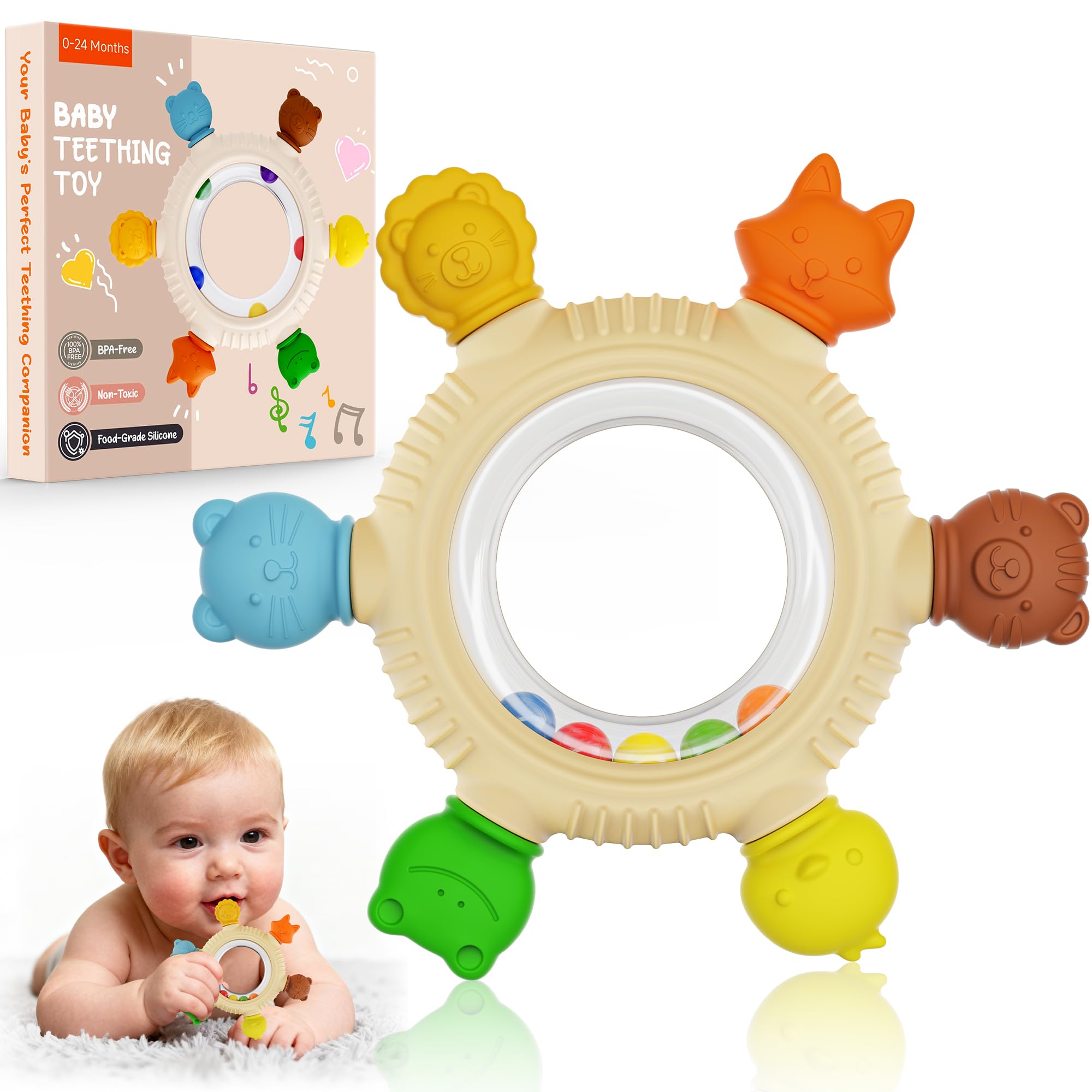 Azrra animal-texture teether provides varied surfaces for soothing gums during playtime