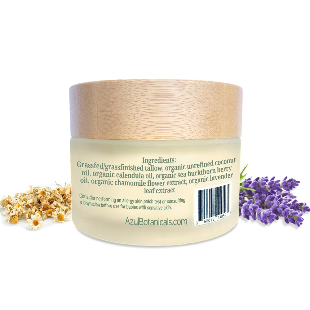 AzulBotanicals Baby Tallow Balm whipped texture demonstrates smooth application for sensitive skin.