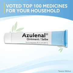 AZULENAL Ointment bottle pour image demonstrates convenient application for irritated skin.
