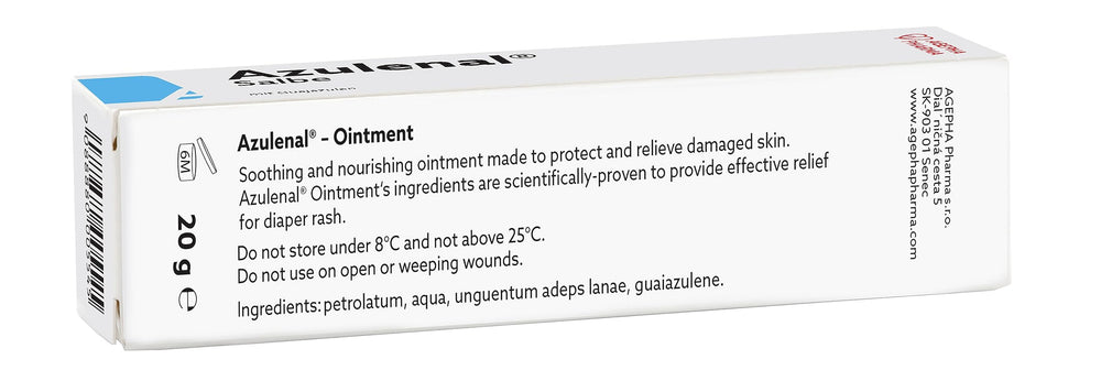 AZULENAL Ointment packaging box display communicates trust and European manufacturing standards.