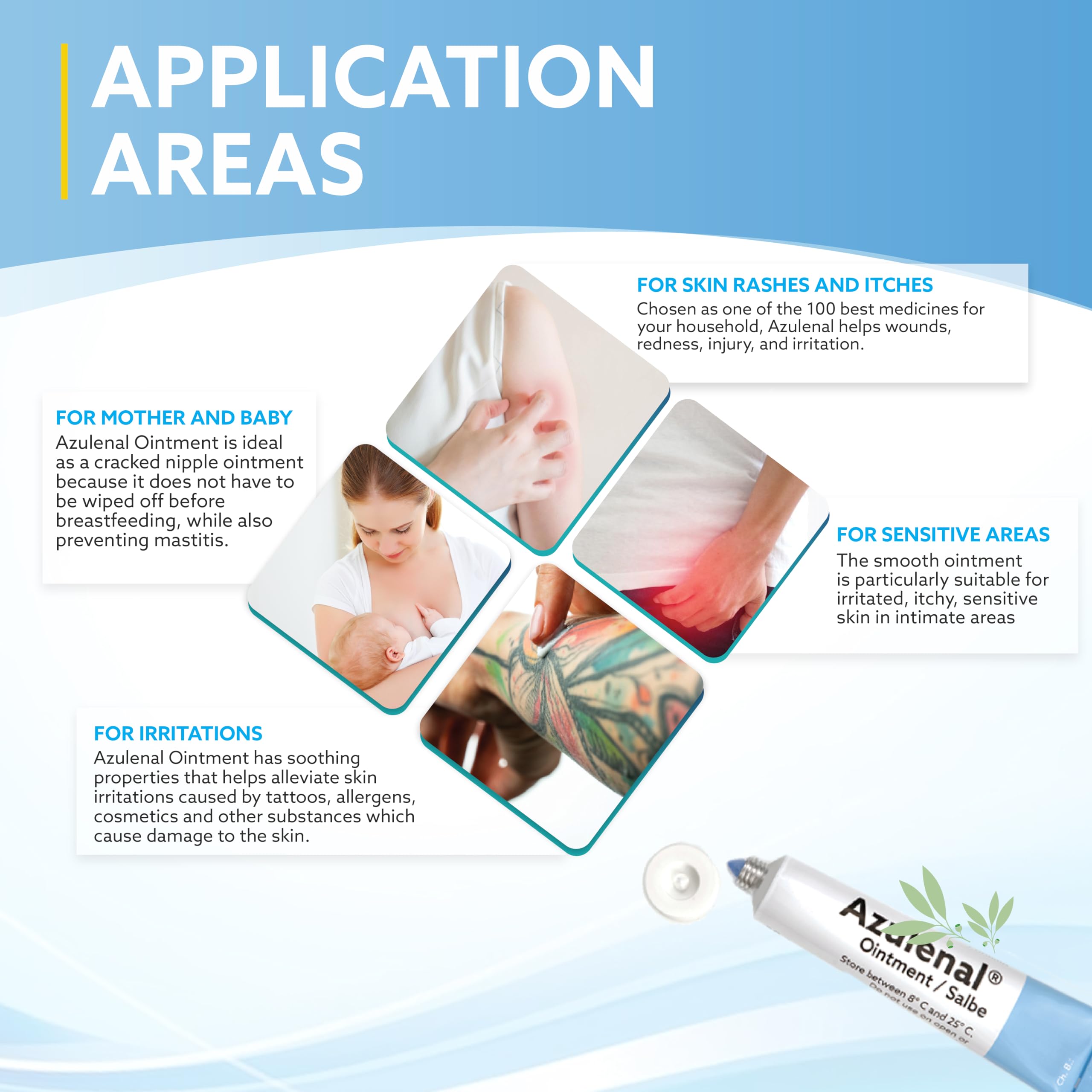 AZULENAL Ointment soft texture close-up shows gentle care for sensitive skin.