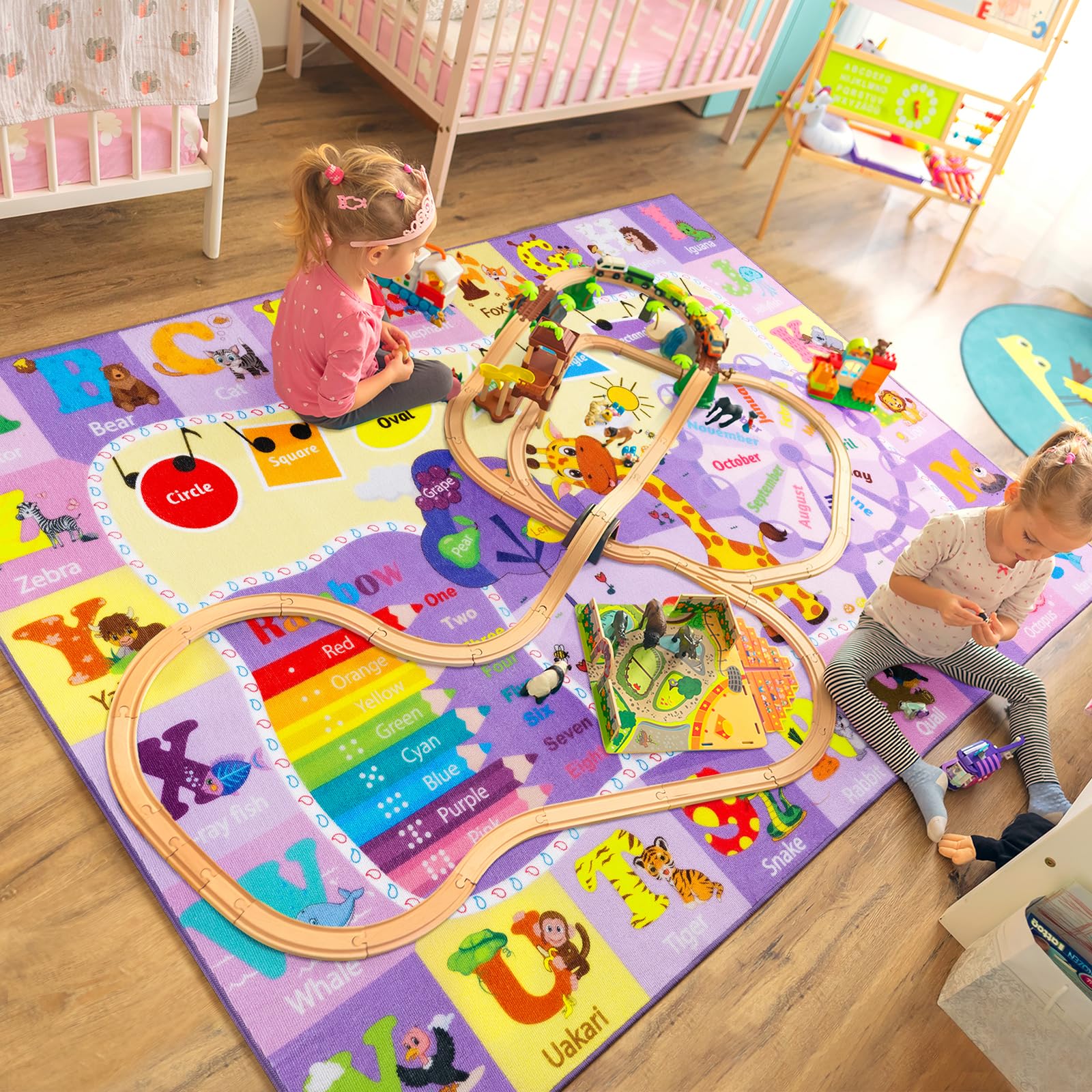 B BENRON room setup rug adds color and comfort to play areas.