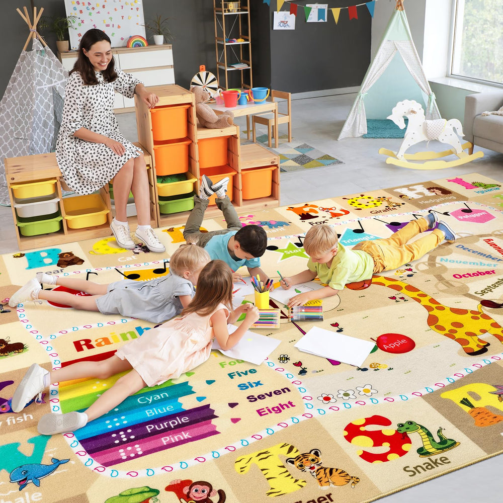 B BENRON playmat showing animals, shapes, and colors for interactive learning.