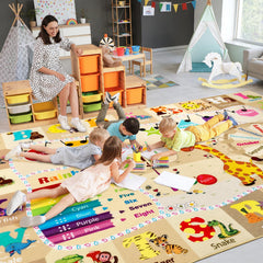 B BENRON playmat showing animals, shapes, and colors for interactive learning.