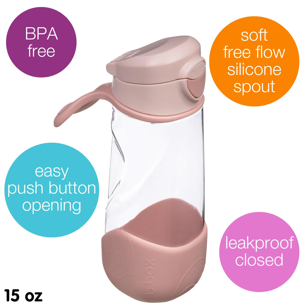 b.box 15 oz sport-spout bottle with push-button opening for quick drinks.