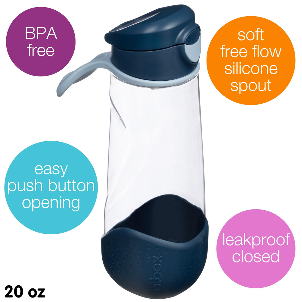 b.box 20 oz sport spout bottle leak-proof lid prevents mess during daily transport.