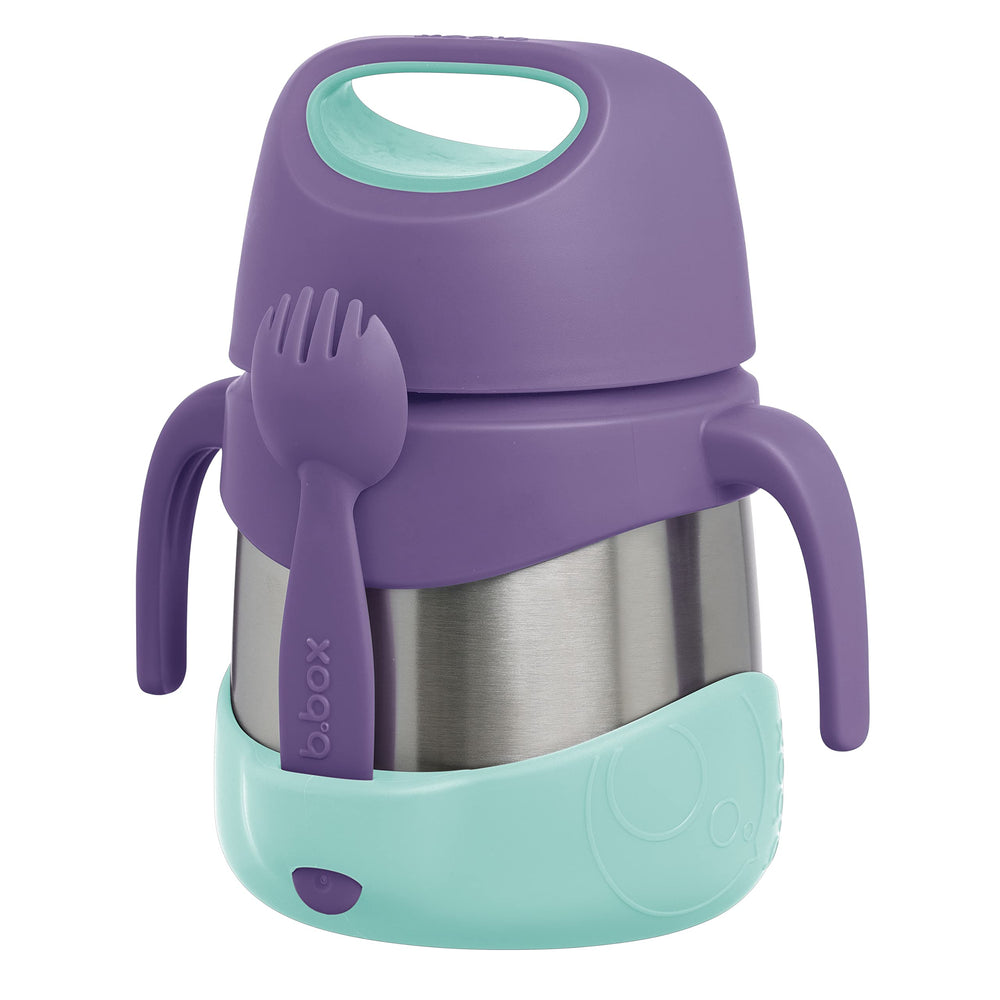 b.box Lilac Pop stainless-steel insulated jar construction demonstrates durability
