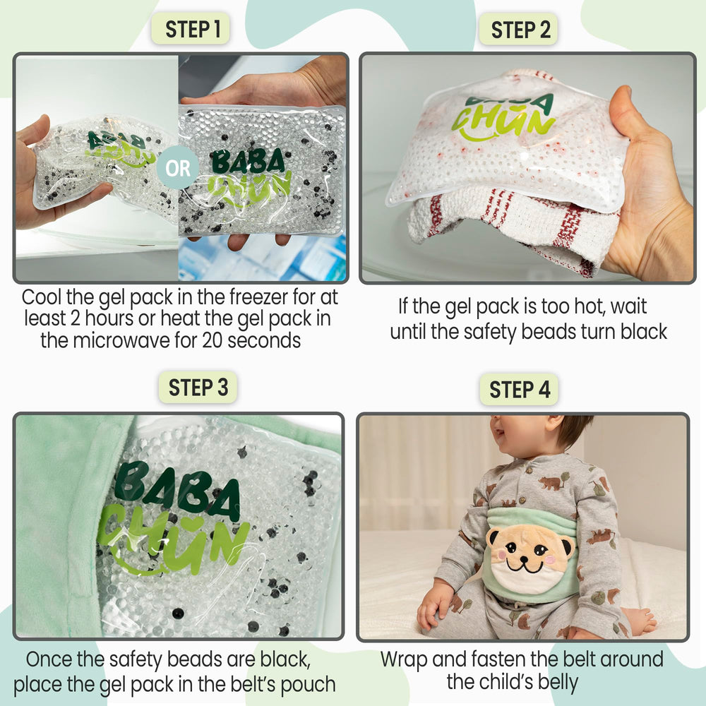 BabaChun compact gel bead pack in use during gentle tummy massage