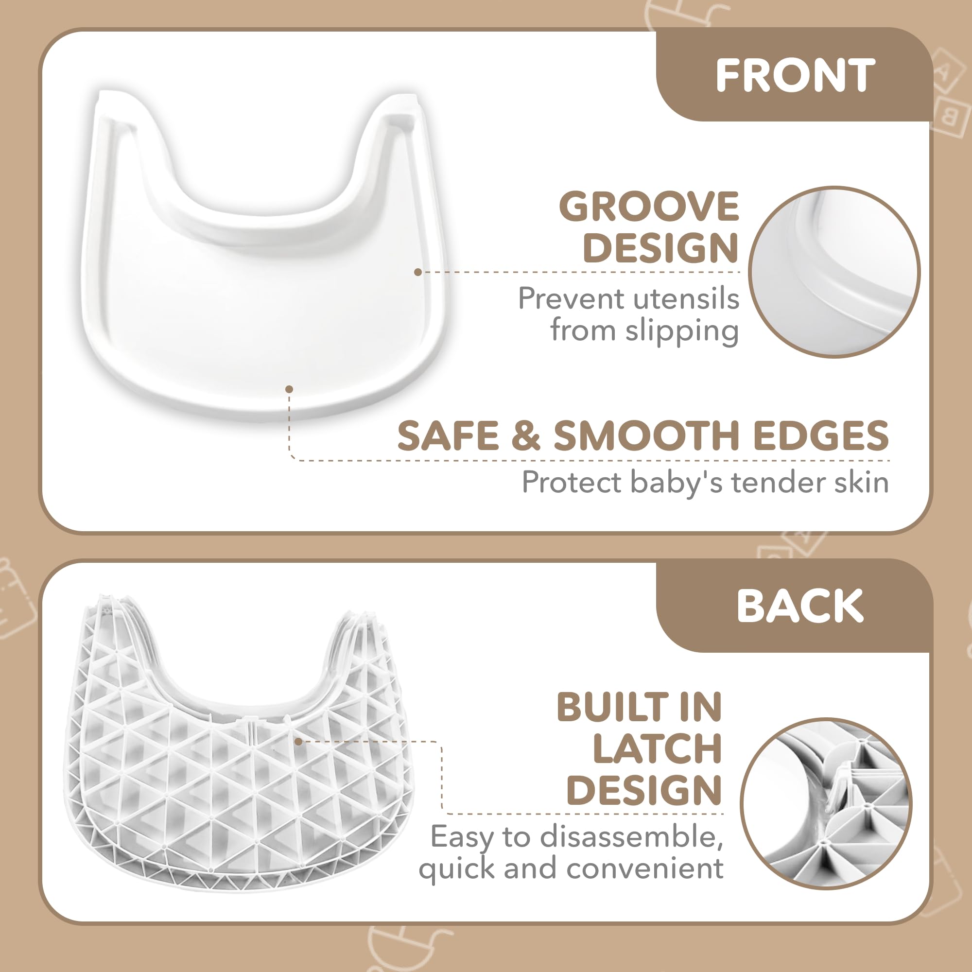 Babarta high chair tray dimensions 17.5x17.5x1 inches fits Tripp Trapp setups