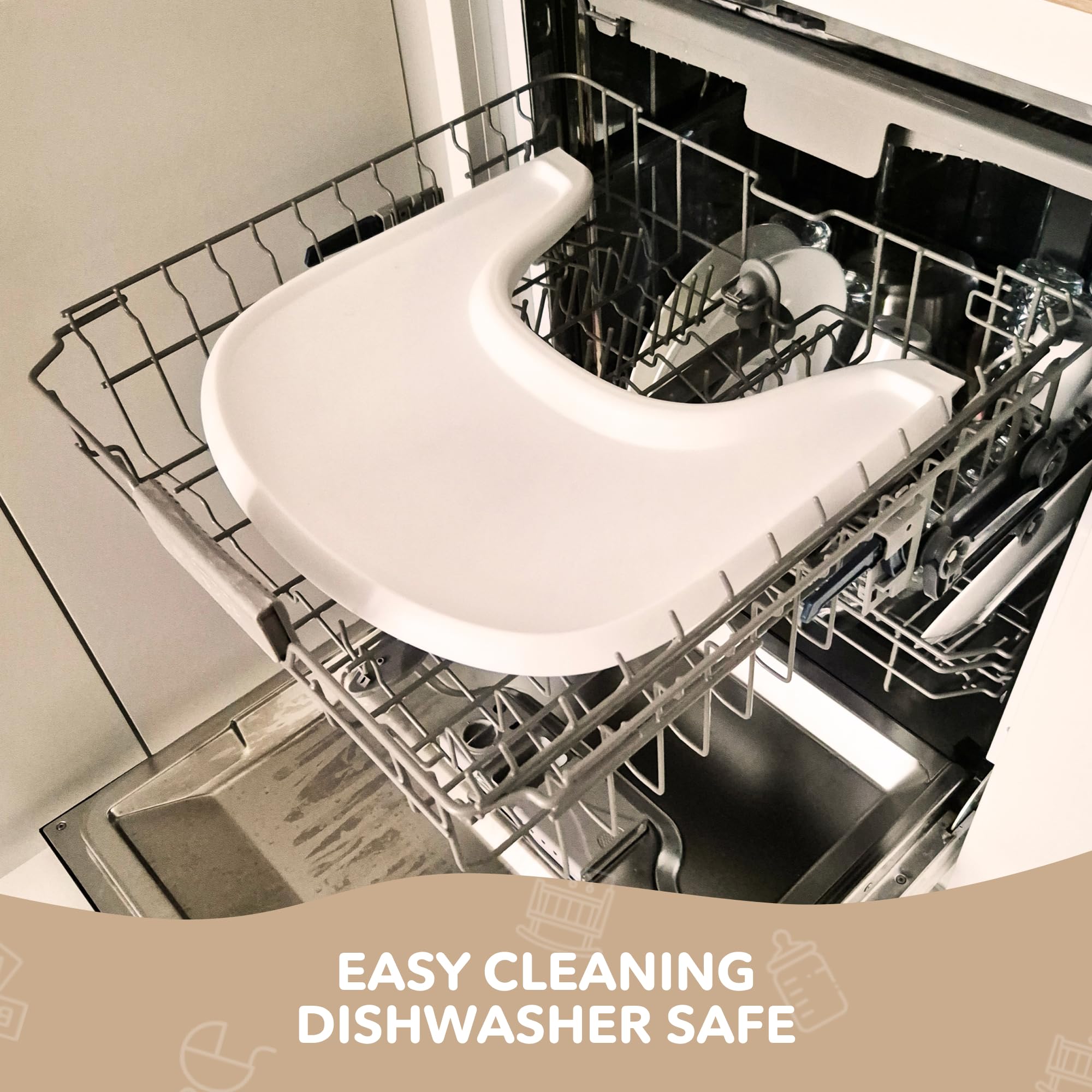 Babarta high chair tray snap-in design demonstrates quick removal and cleaning