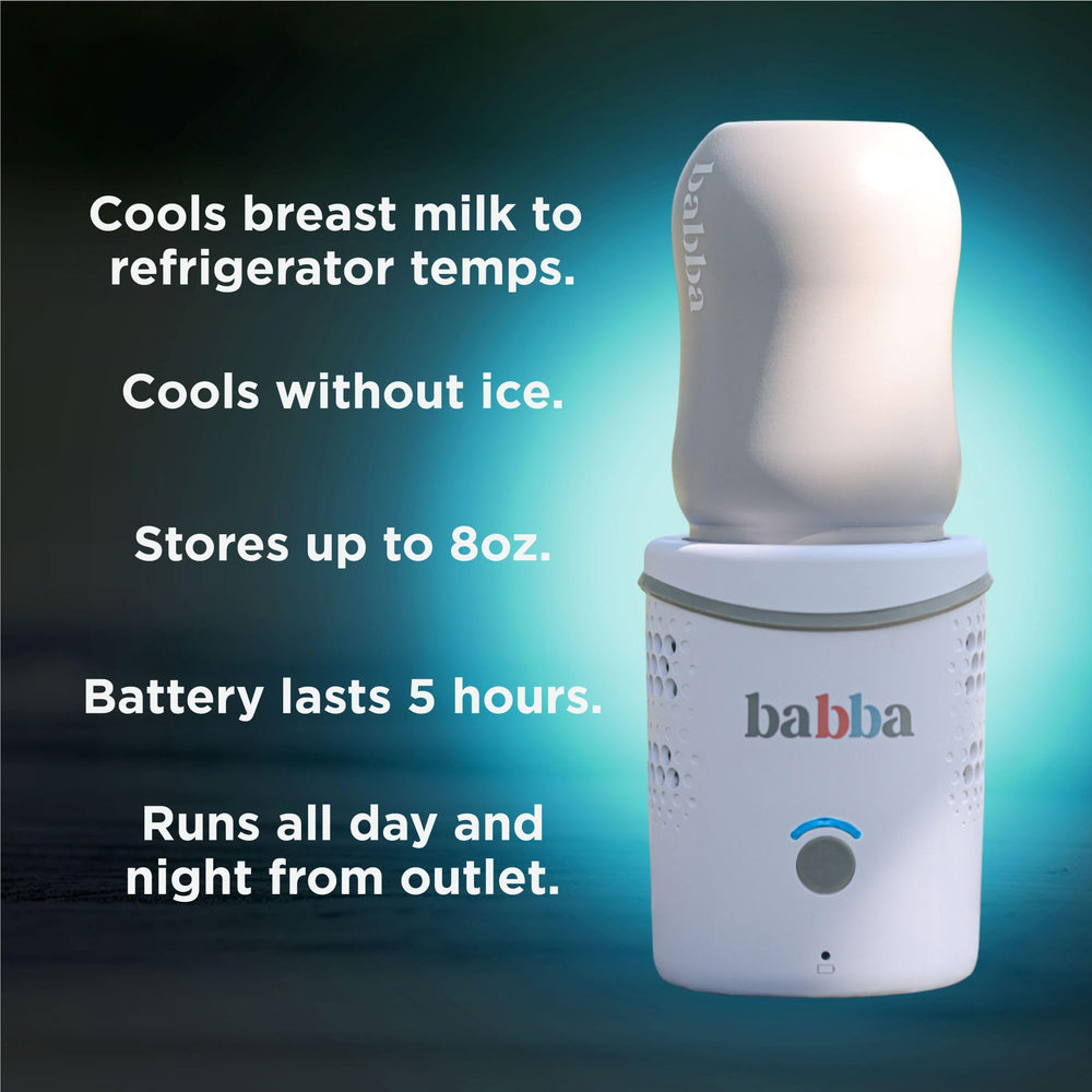 Babba Care battery life graphic notes five-hour runtime for continuous cooling.