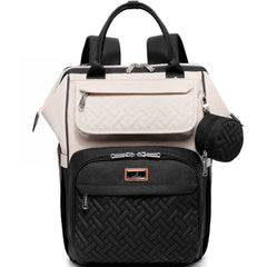 BabbleRoo diaper bag backpack in apricot-black showing roomy compartments for organized baby gear on the go.