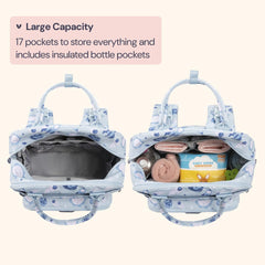 BabbleRoo diaper bag backpack changing pad area enables quick diaper changes.