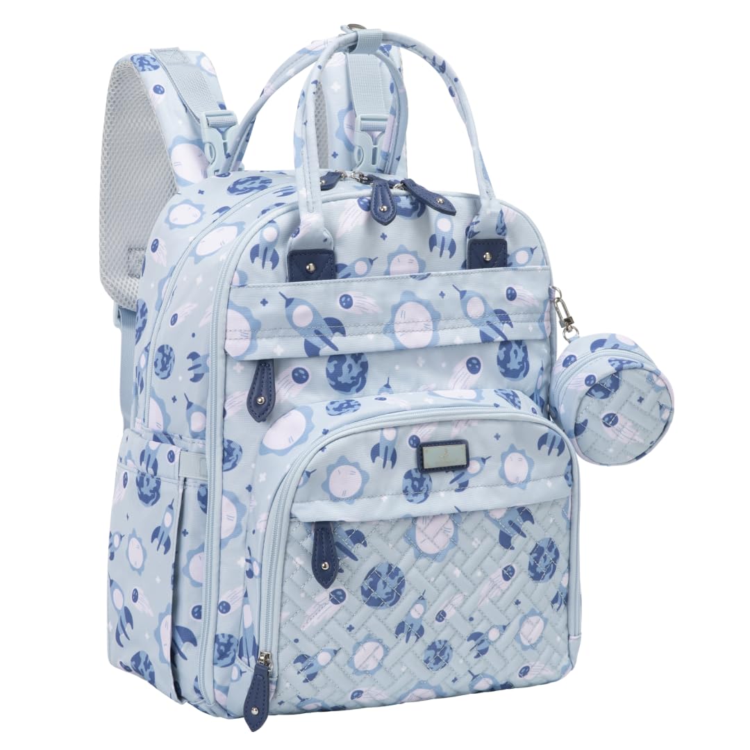 BabbleRoo diaper bag backpack front view highlights spacious organization for travel.