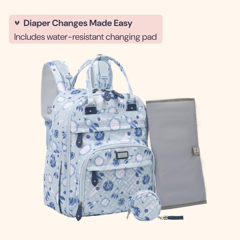 BabbleRoo diaper bag backpack laptop compartment supports light travel with essentials.