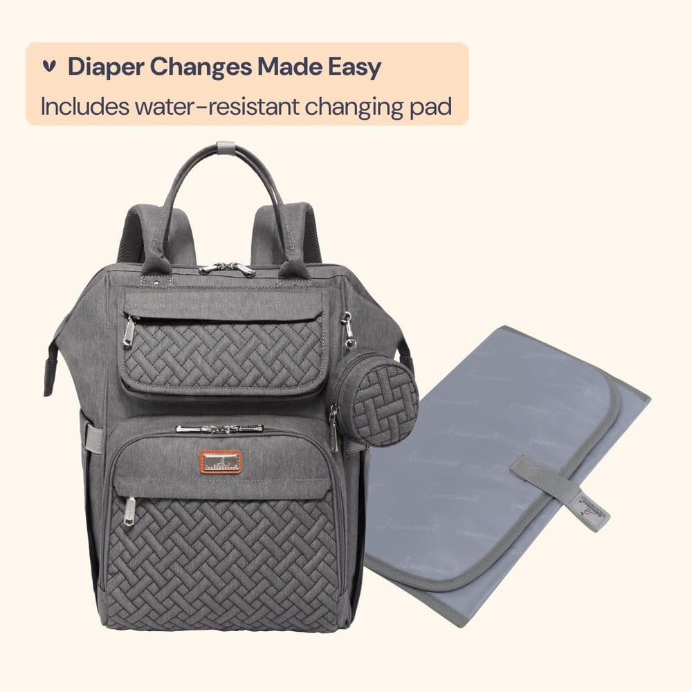 BabbleRoo diaper bag showcases durable fabric and reinforced straps for long days