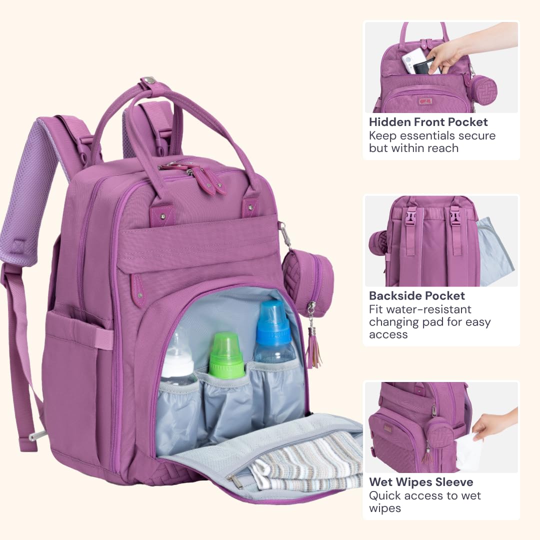 BabbleRoo diaper bag backpack ergonomic shoulder straps distribute weight evenly.