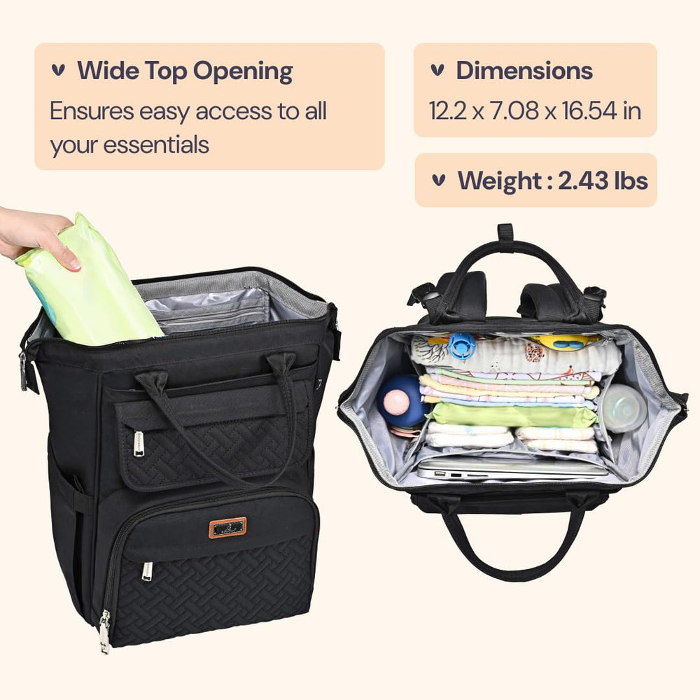 BabbleRoo diaper bag backpack folding-changing-mat shows easy-clean surface for quick diaper changes.