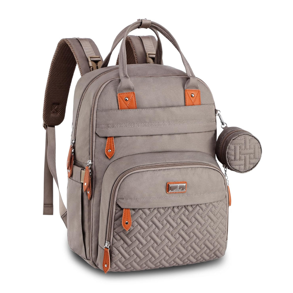 BabbleRoo diaper bag backpack front view showing accessible pockets and sleek design
