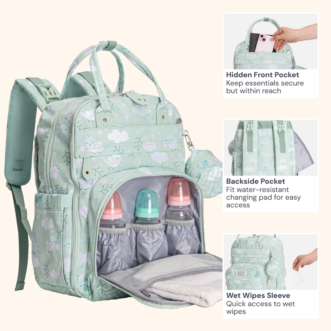 BabbleRoo Diaper Bag Backpack insulated bottle pockets keep drinks warm or cold
