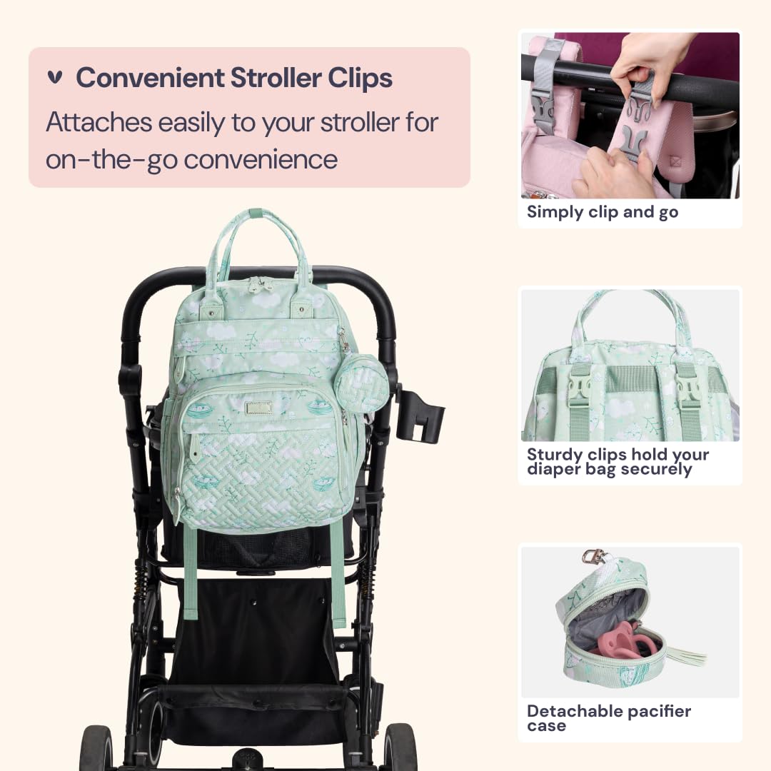 BabbleRoo Diaper Bag Backpack pacifier case keeps soothing items within reach