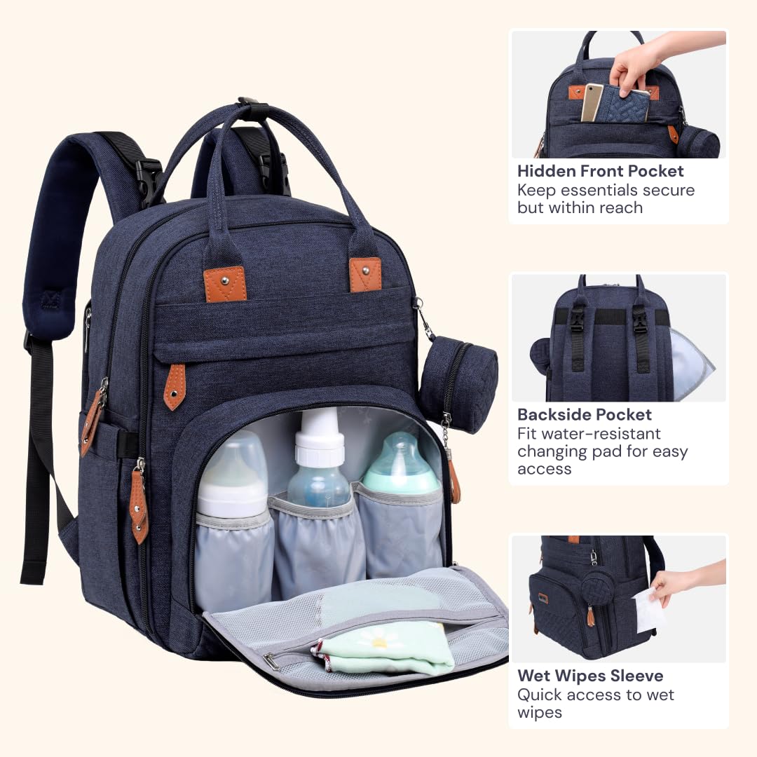 BabbleRoo Diaper Bag Backpack insulated bottle pockets maintain temperature for feeds