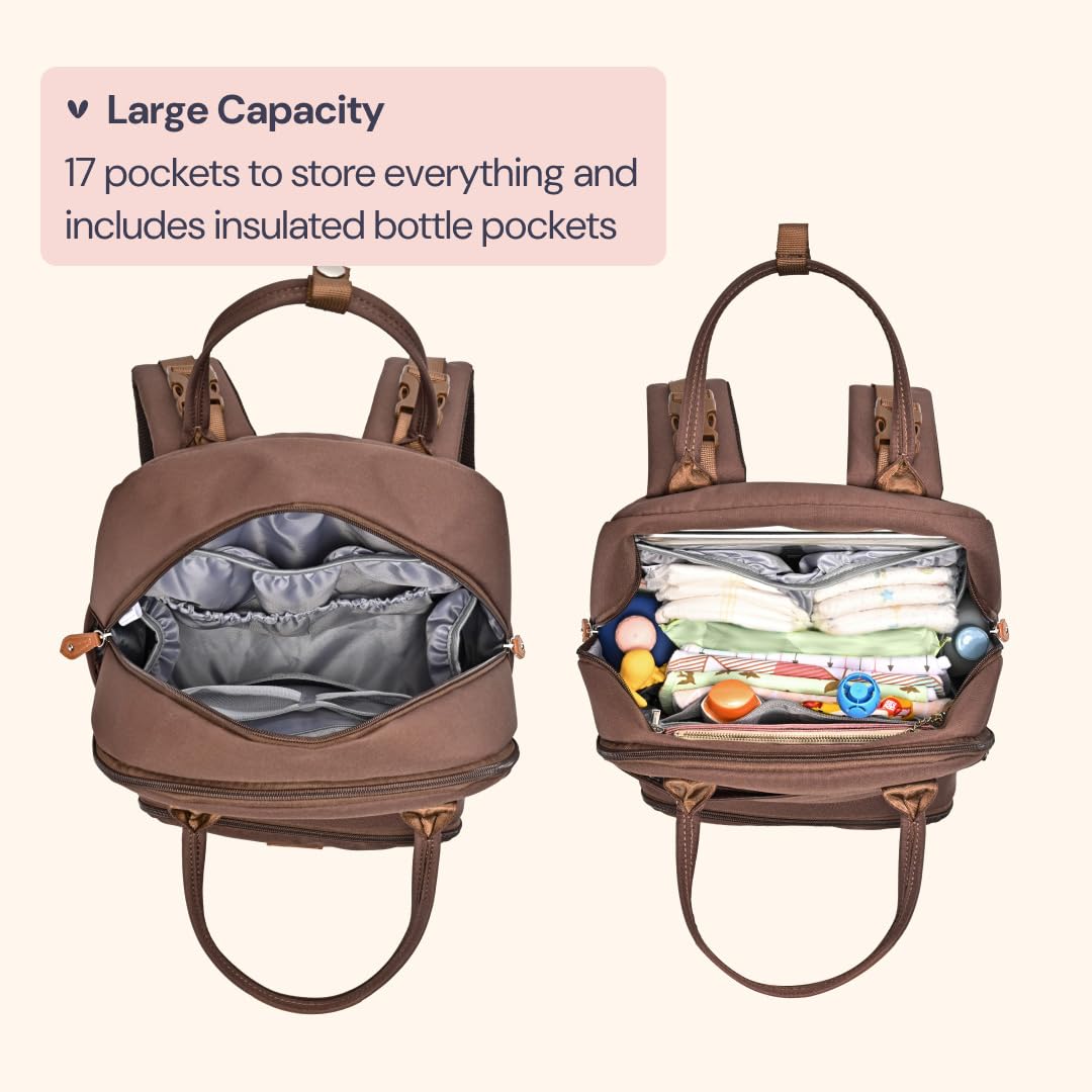 BabbleRoo diaper bag backpack insulated bottle pockets, keep bottles warm or cool during outings.