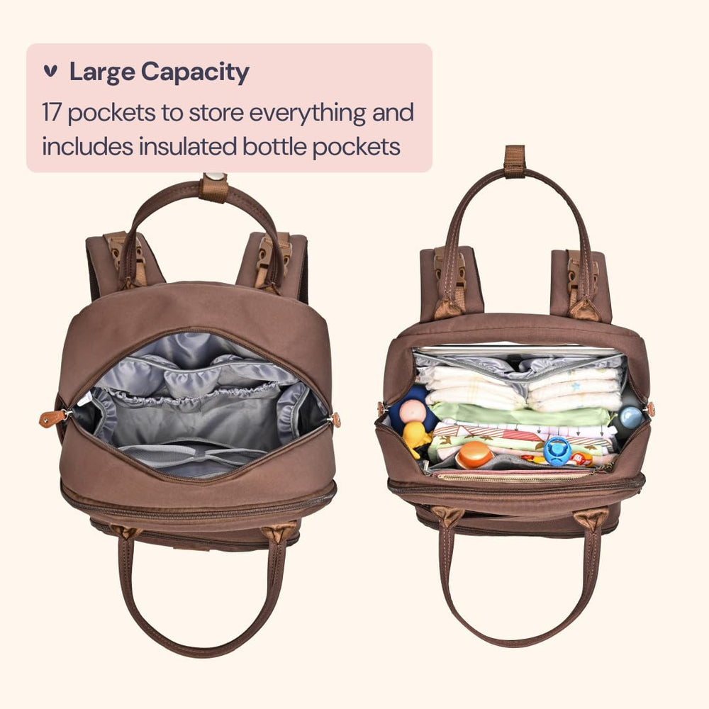 BabbleRoo diaper bag backpack insulated bottle pockets, keep bottles warm or cool during outings.