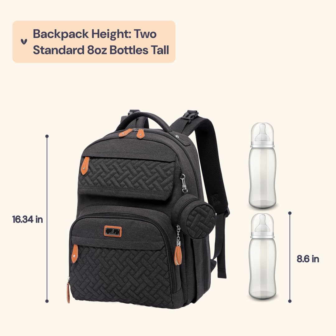 BabbleRoo diaper bag backpack interior layout with 18 pockets for quick organization.