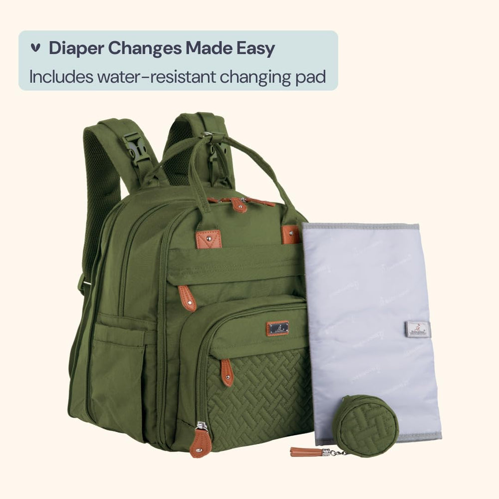 BabbleRoo Diaper Bag Backpack laptop pocket fits up to 15.6-inch devices.