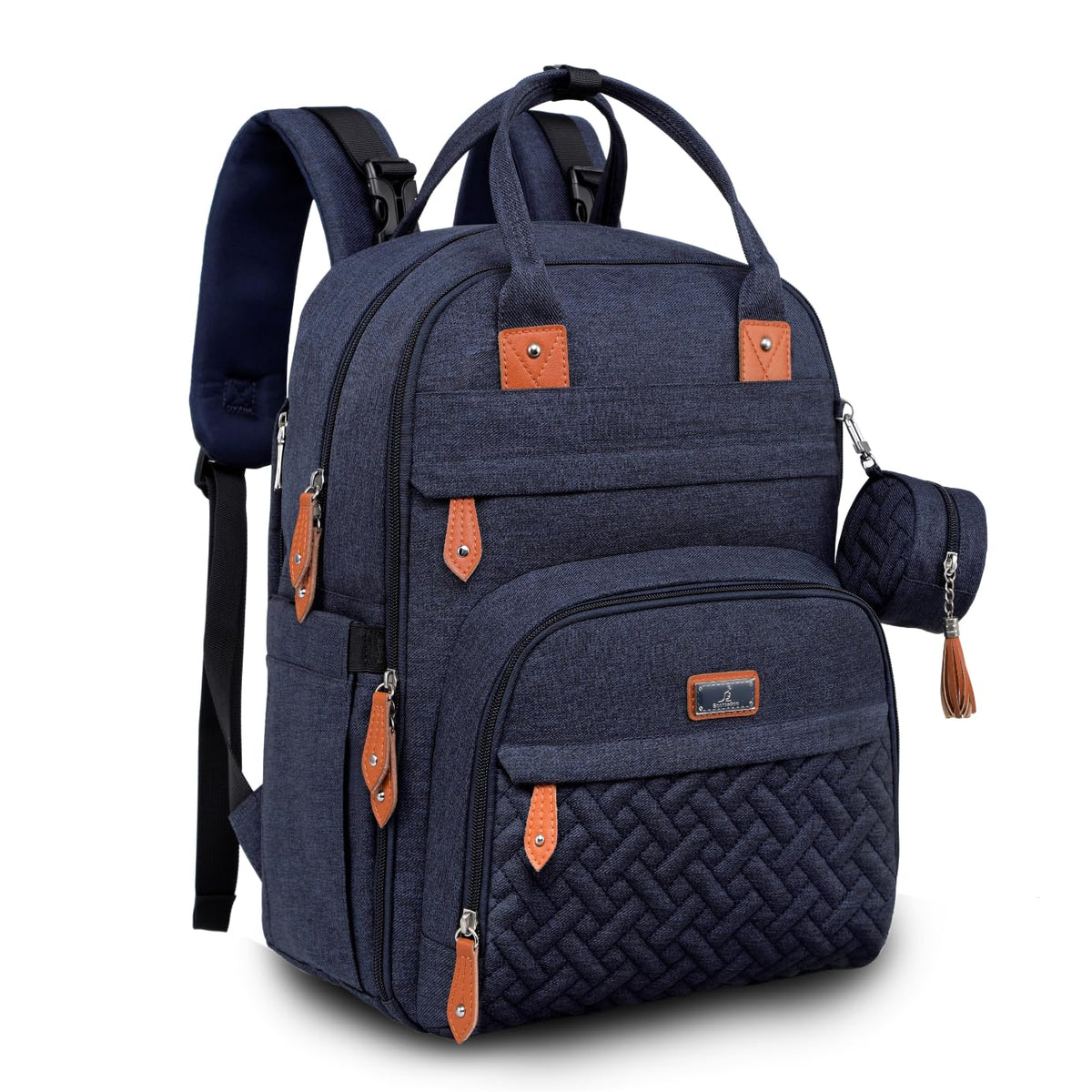 BabbleRoo Diaper Bag Backpack navy front view shows spacious storage for on-the-go baby essentials