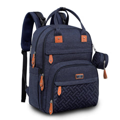 BabbleRoo Diaper Bag Backpack navy front view shows spacious storage for on-the-go baby essentials