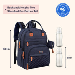 BabbleRoo Diaper Bag Backpack navy inside pocket layout highlights 19 pockets for organized travel
