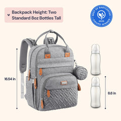 BabbleRoo diaper bag backpack opened to reveal main compartments and pockets