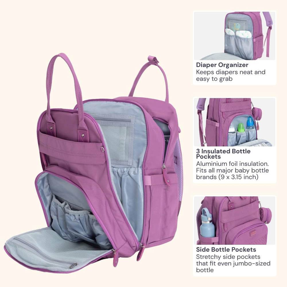 BabbleRoo diaper bag backpack padded back panel enhances comfort on long days.