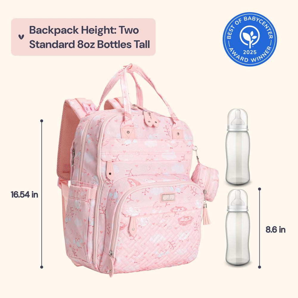 BabbleRoo pink Birdy folding changing mat demonstrates easy-clean on the go.