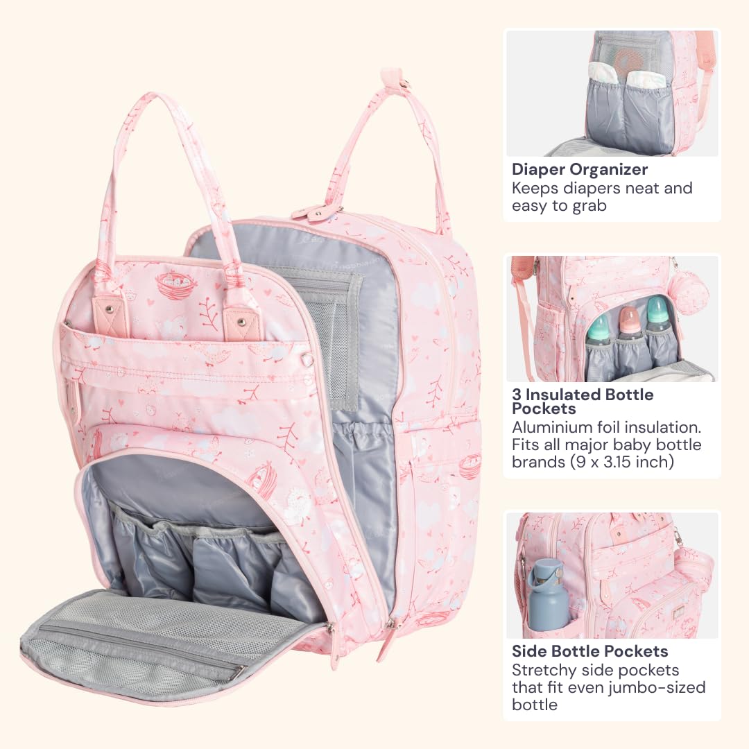 BabbleRoo pink Birdy insulated bottle pockets keep drinks at temperature on the move.