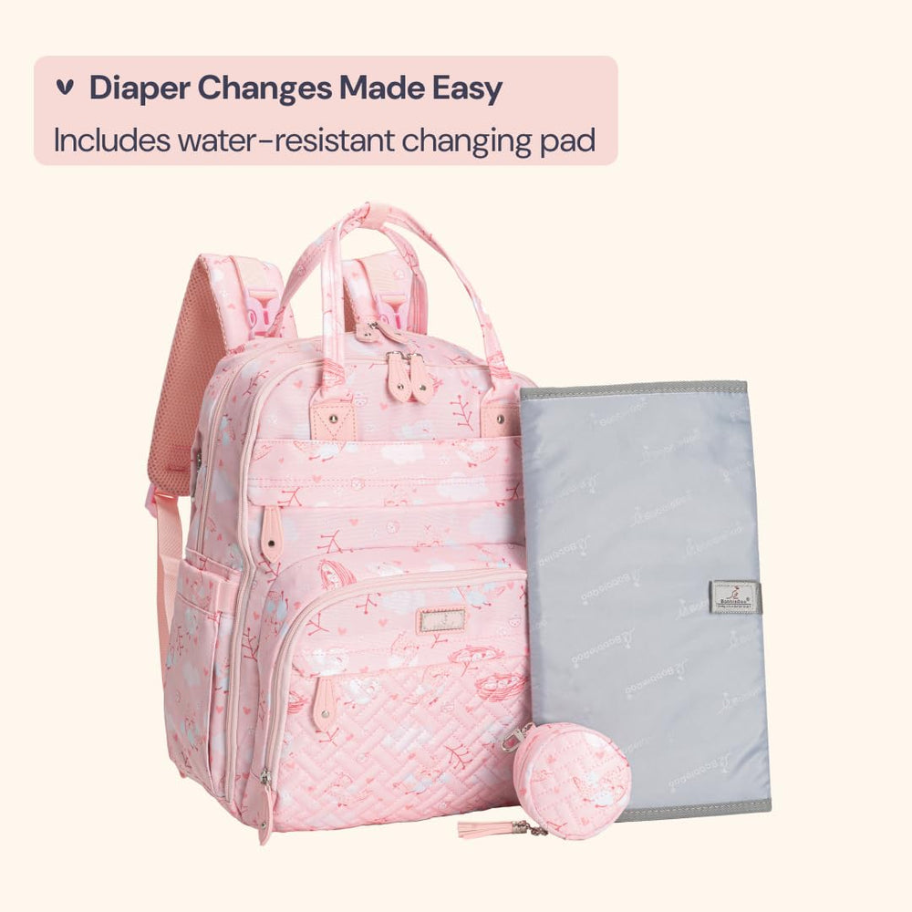 BabbleRoo pink Birdy detachable pacifier case for organized baby essentials.